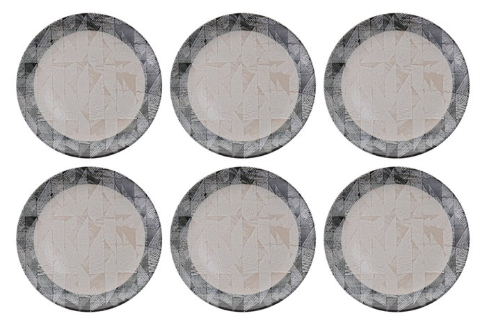 Hermia Grey Serv Pattern Juego de Platos de Servicio (6 piezas) en Gris, Negro y Beige Hermia Grey Serv Pattern Juego de Platos de Servicio (6 piezas) en Gris, Negro y Beige